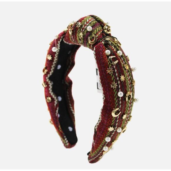 RARE Lele Sadoughi Horseshoe Star Pearl Embellished Knotted Bohemian Headband - Picture 3 of 10